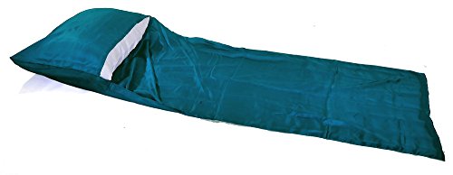 Marycrafts 100% pura seda morera individual saco de dormir forro hoja de viaje (azul pavo real)