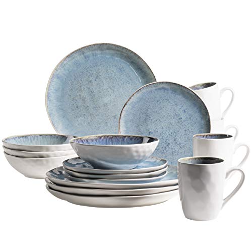 MÄSER 931857 Serie Frozen - Vajilla de cerámica para 4 personas (16 piezas, cerámica), color azul MÄSER 931857 Serie Frozen - Vajilla de cerámica para 4 personas (16 piezas, cerámica), color azul