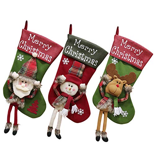 Medias de Navidad Paquete de 3 Medias Colgantes de 47 cm para Decoración Navidad Adornos Navideña Bolsa de Dulces (3 Pack)