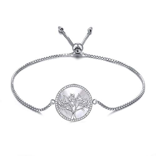 MEGA CREATIVE JEWELRY Pulseras Árbol de la Vida Nácar para Mujer Plata 925 con Cristales