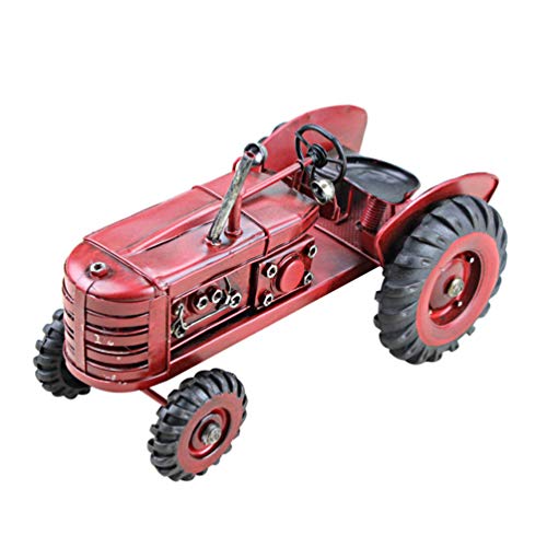 Milisten Metal Vintage Tractor Modelo Coche Antiguo Antiguo Vehículo de Colección para Bar Hogar Decoración de Escritorio Regalos Amantes del Coche Rojo