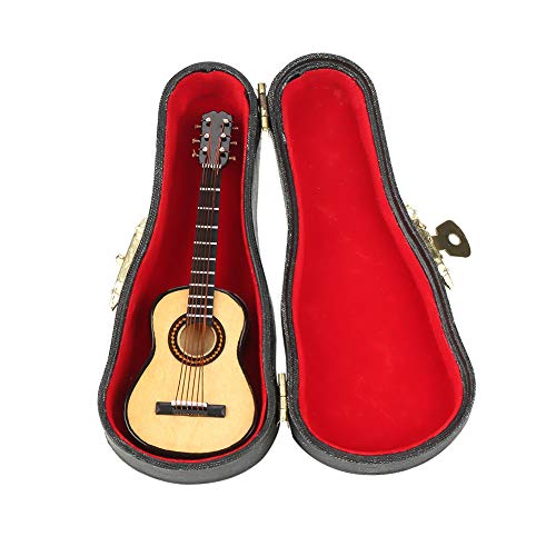 Mini modelo de guitarra de madera en miniatura con soporte y estuche expositor mini instrumento musical miniatura casa de muñecas modelo decoración del hogar