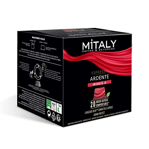 MITALY - CÁPSULAS COMPOSTABLES - Caja de 20 cápsulas Compatible con máquinas de café Lavazza BLUE®* - Espresso Ardente