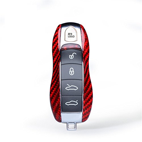 M.JVisun Funda protectora de fibra de carbono auténtica para llaves de coche Porsche 718, 911, 918, Panamera, Macan, Cayenne, Boxster, Cayman, color rojo