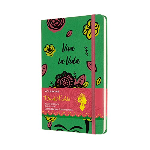 Moleskine Cuaderno Edición Limitada Frida Kahlo, Cuaderno con Páginas Rayadas, Tapa Dura y Cierre Elástico, Tamaño Grande A5 de 13 x 21 cm, Color Verde, 240 Páginas