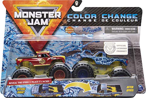 Monster Jam Camiones Monstruos fundidos a presión con Cambio de Color Oficial Radical Rescue vs. Blue Thunder