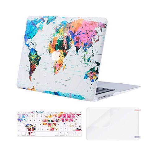 MOSISO Funda Dura Compatible con MacBook Air 13 (A1369/A1466, Versión 2010-2017), Rígida Carcasa Protector & Piel de Teclado de Color a Juego EU Versión & Protector de Pantalla, Mapa del Mundo