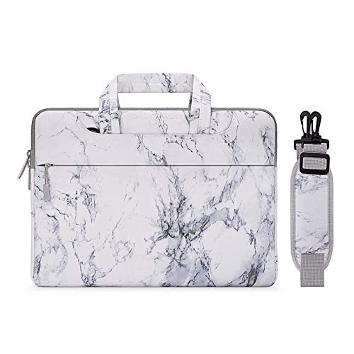 MOSISO Funda Protectora Compatible con 2019 MacBook Pro 16 A2141/15-15.6 MacBook Pro Retina/Surface HP Lenovo Acer ASUS de Portáti, Bolsa de Hombro Blanda Maletín Bandolera de Patrón Mármol, Blanco