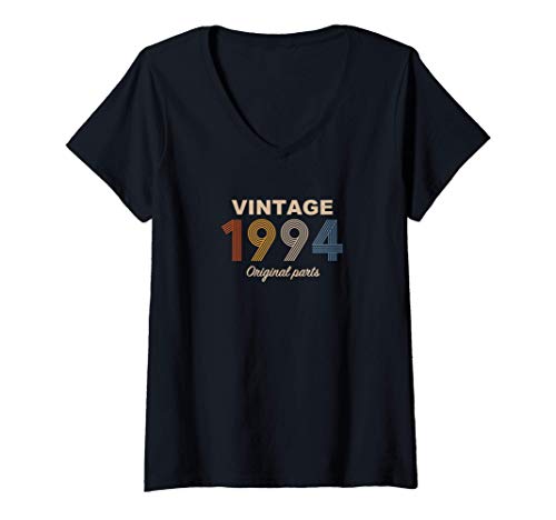 Mujer Retro 27 Años Nacido en 1994 Original Parts 27 Cumpleaños Camiseta Cuello V