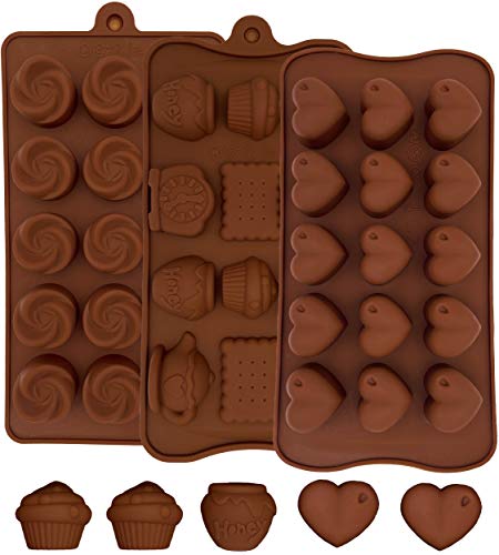 MYCKstore- 3 Moldes Silicona de chocolate, Moldes Silicona Horno flexible para bombones ideal decoración, Diseño corazones, rosas, 6 figuras