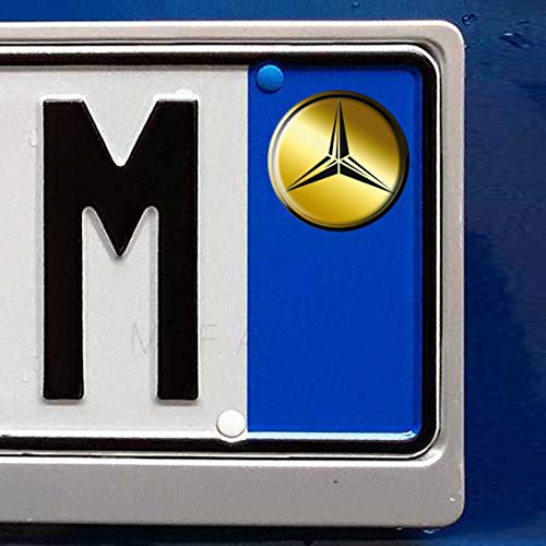 N. 2 – Adhesivos resinados, efecto 3D oro brillante – Escudo logo compatible Mercedes Benz goma – Kit de 2 piezas – Placa de coche moto