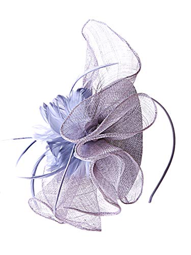Nancy Fashion Tocado de lentejuelas brillantes con cinta y velo, sombrero de boda, carreras, clip - plateado -