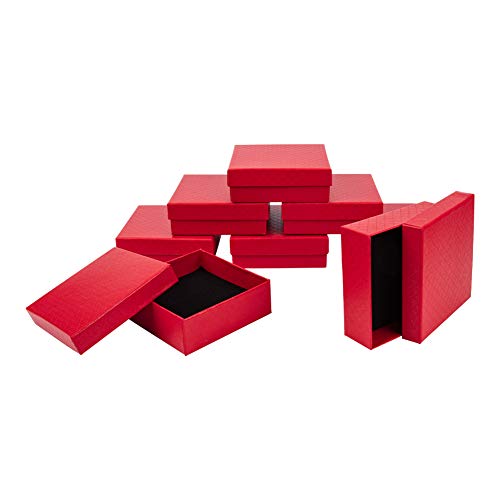 NBEADS Caja de Joyería de 12 Piezas, Caja de Regalo de Papel Rojo, Caja de Cartón, Caja Cuadrada para Anillo Colgante de Embalaje, 9 X 9 X 3 Cm