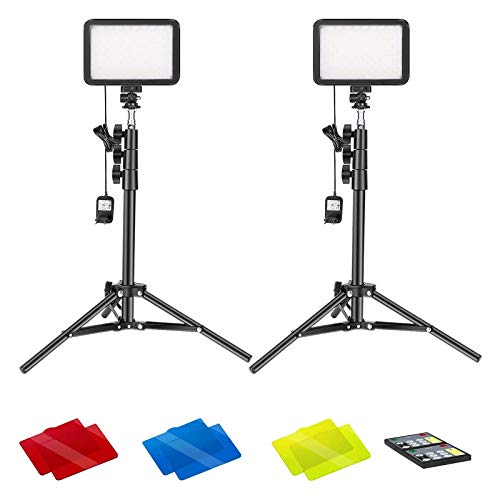 Neewer 2 Paquetes Kit de Iluminación para Conferencias con Control para Reuniones Llamadas con Zoom/Transmisión Automática Luz de Video LED Regulable 3200K-5600K con Soporte Trípode/Filtros de Color