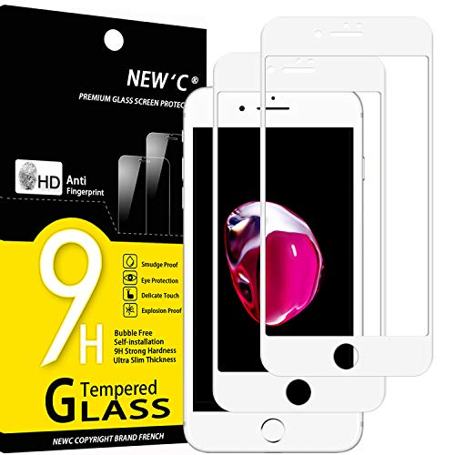 NEW'C Protector de Pantalla de Cristal blindado, Compatible con iPhone 7 y iPhone 8 y iPhone SE 2020 (4.7"), 3D, dureza 9H, 0,33 mm, Ultra Transparente, Protector de Pantalla HD