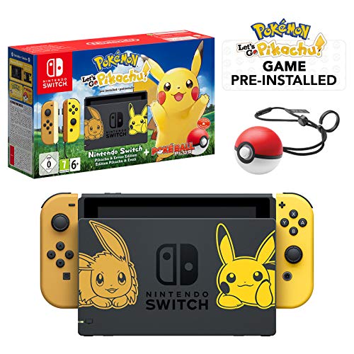 Nintendo Switch Let's Go Pikachu Limited Edition Console with Joycon, Pre-Installed Pokémon: Let's Go Pikachu + Pokeball Plus Controller [Importación inglesa]