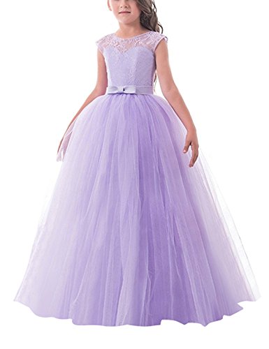 NNJXD Vestido de Fiesta de Tul de Encaje Falda de Princesa para Niñas Talla (140) 8-9 Años Púrpura