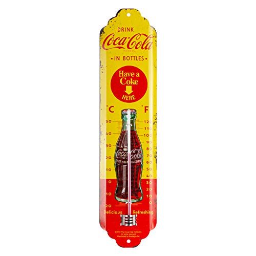 Nostalgic-Art Termómetro analógico Coca-Cola – In Bottles Yellow – Idea de Regalo Aficionados a la Coke, de Metal, Multicolor, 6,5 x 28 cm
