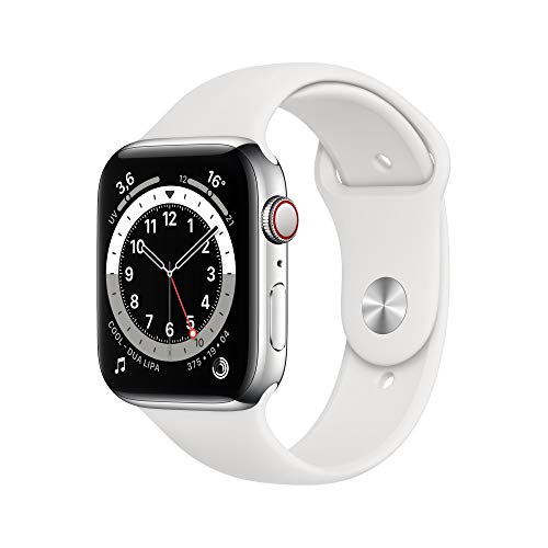 Nuevo Apple Watch Series 6 (GPS + Cellular, 44 mm) Caja de Acero Inoxidable en Plata - Correa Deportiva Blanca