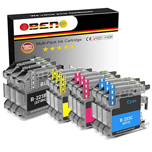 OBENO - 3 Sets -LC223 LC221 12 Pack Compatibile Brother MFC-J4420DW/J4620DW/J4625DW/J5320DW/J5620DW/J5625DW/J5720DW/J480DW/J680DW/J880DW DCP-J4120DW/J562DW(3 Negro, 3 Cian, 3 Magenta, 3 Amarillo)