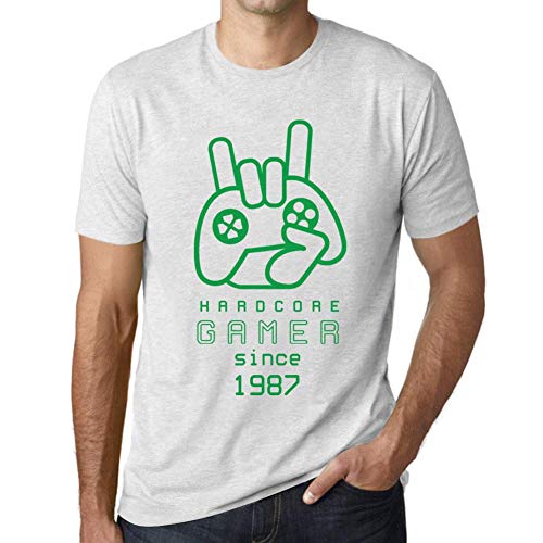 One in the City Hombre Camiseta Vintage T-Shirt Gráfico Hardcore Gamer Since 1987 Cumpleaños de 34 años Blanco Moteado