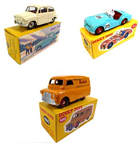 OPO 10 - Conjunto de 3 Coches Norev para DeAgostini Dinky Toys: Triumph TR2 + Bedford Van Kodak + Fiat 600D (111 + 480 + 520)