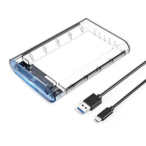 ORICO Carcasa con USB 3.1 Type c para Discos Duros HDD SSD de 3.5",Caja Transparente para Disco Duro (Soporta UASP), LED Indicador, no Requiere Herramientas