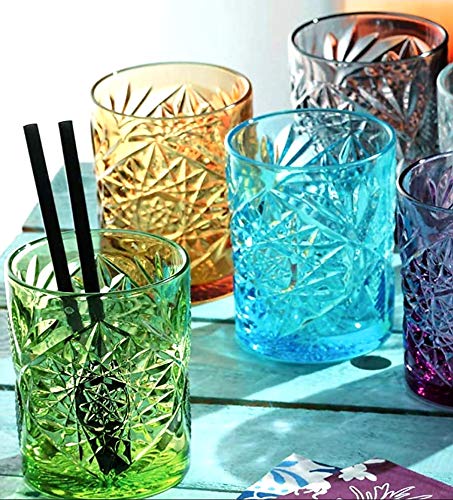 Pagano Home - 6 vasos para agua/wisky, colores surtidos, de cristal, capacidad de 300 ml, color rojo, transparente, lila, verde, naranja y azul