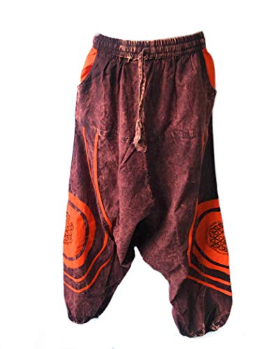 Pantalones de harén étnicos de algodón descolorido, de Aladdin, con entrepierna gota, unisex, para festival, hippy Marrón Marron L-XL
