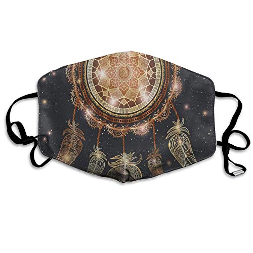 Pañuelo para la cara con diseño de atrapasueños, diseño hippie de plumas mágicas sobre telón de fondo estrellado, a prueba de sol, bufanda para la cabeza