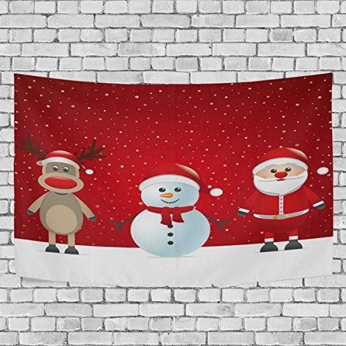 Pared Tapiz Mantel Decoración del hogar de impresión de Navidad Papá Noel Muñeco de nieve ciervo rojo año nuevo de Navidad playa manta grande largo rectangular , poliéster, 80 x 60 inch