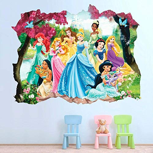 Pegatinas de pared-3D-Vinilo decorativo princesa Cenicienta, Blancanieves, Ariel Vinilo decorativo-50x70cm