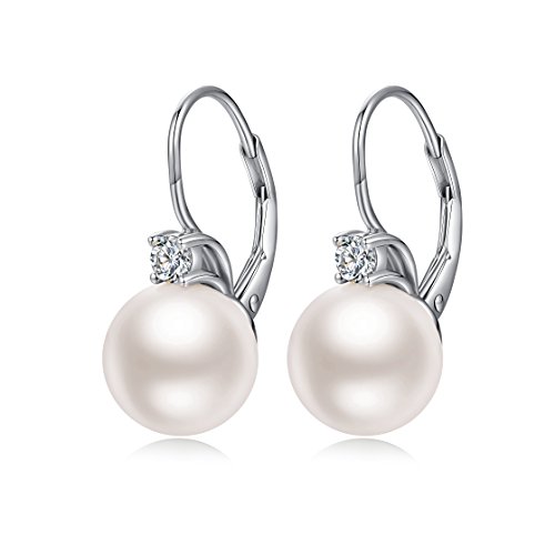 Pendientes de plata 925 para mujer Pendientes de perlas de plata para mujer 5A + Circonita pendientes de diamantes, Pendientes de plata para mujer Regalo de regalo para la madre, Caja de regalo