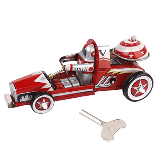 perfeclan Coche de Carreras Clásico Racer Juguete de Hojalata Coleccionable Kid Wind Up Toy Clockwork Red