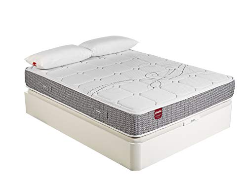 PIKOLIN Pack Colchón Troas de muelles ensacados 150x200 + canapé con Base abatible y 2 Almohadas de Fibra