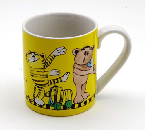 POS Handels GmbH Janosch - Taza de cerámica con diseño de pato, tigre, oso y rana sobre fondo amarillo, 200 ml, en caja de regalo