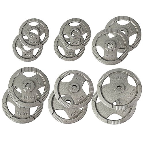 POWRX Discos olímpicos 30 kg Set (2 x 15 kg) - Pesas Ideales para Mancuernas y Barras olímpicas con diámetro 50 mm (Plata)