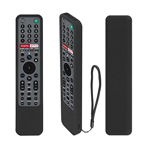 Protective Silicone Remote Case for Sony RMF-TX600U RMF-TX500E RMF-TX600E Smart Voice Remote Controller Washable Anti-Lost Remote Cover with Loop (Black) (Black)