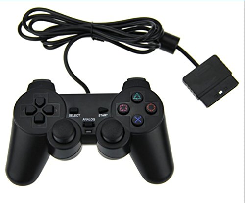 PS2 - Mando de juego con cable para Sony Playstation 2, color negro