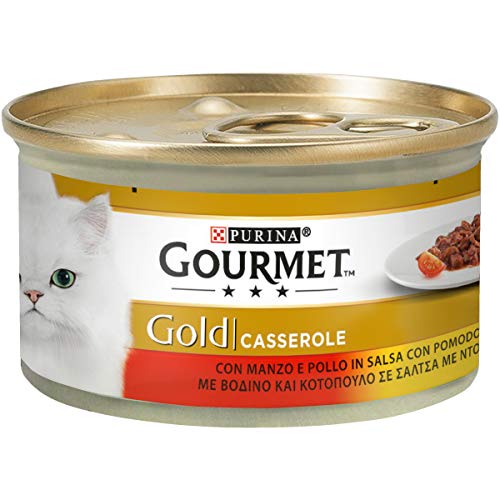 Purina Gourmet Gold Húmedo - Cacerolas con Ternera y Pollo en Salsa con Tomate, 24 latas de 85 g Cada uno, 24 x 85 g