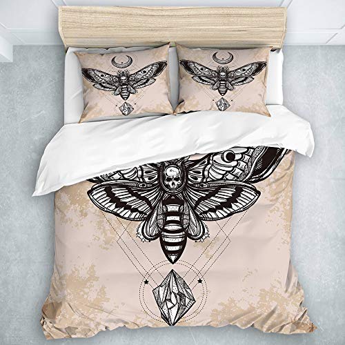 QINCO Bedding Juego de Funda de Edredón,Dead Head Hawk Moth Luna Stone Espiritual Magia Cráneo Ilustración,Microfibra (Cama 140x200 + Almohada 50X80),Single QINCO Bedding Juego de Funda de Edredón,Dead Head Hawk Moth Luna Stone Espiritual Magia Cráneo Ilustración,Microfibra (Cama 140x200 + Almohada 50X80),Single