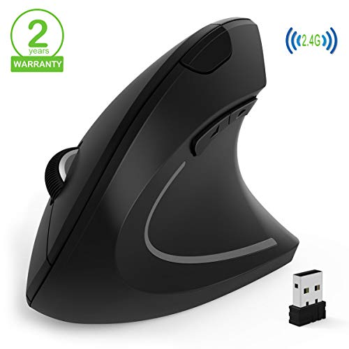 Ratón Ergonómico Inalámbrico,Ratón Vertical de Juego , Ordenador portátil USB, Ratón óptico con nanorreceptor, 3 Niveles de luz LED Ajustables para Windows 7/8/10/XP Vista Linux Mac etc.