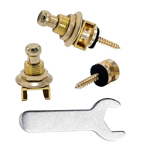 Rayzm Set de Enganches para Correa de Guitarra, Seguros de Sistema de Botón para Guitarra Acústica/Eléctrica/Bajo. Mecanismo Quick Release, Botones Dorados de Metal con Llave Inglesa.