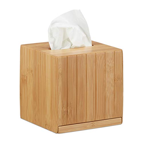 Relaxdays Caja para Pañuelos Cuadrada, Bambú, Beige, 14 x 14 x 14 cm Relaxdays Caja para Pañuelos Cuadrada, Bambú, Beige, 14 x 14 x 14 cm
