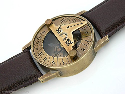 Reloj de pulsera con dial de sol de latón macizo con brújula