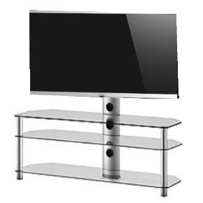 RO&CO - Mueble TV. Ancho 130 cms, 3 estantes y Soporte de TV. Vidrio Transparente/Chasis de Color Gris. Ref. MST-3133 TG