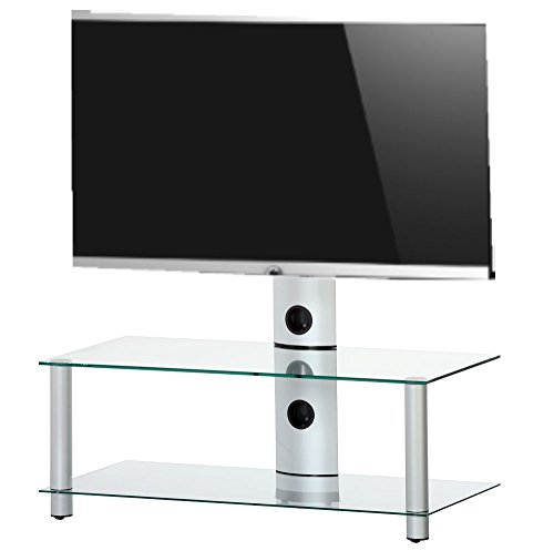 RO&CO - Mueble TV. Ancho 95 cms, 2 estantes y Soporte de TV. Vidrio Transparente/Chasis de Color Gris. Ref. MST-0952 TG