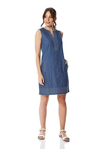 Roman Originals - Vestido de algodón con estampado de puntos para mujer, informal, diario, clásico, sencillo, verano, vacaciones, sin mangas, hasta la rodilla, vestido recto