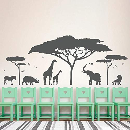 Safari africano pared vinilo arte zoológico naturaleza jirafa elefante papel pintado dormitorio decoración