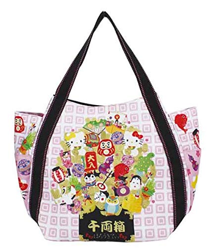 Sanrio Hello Kitty, Patrones japoneses, Bolso Bolso de Mano para niñas, 30x49x22cm, importación de Japón (Japanese Lucky Fortune Characters 4072)
